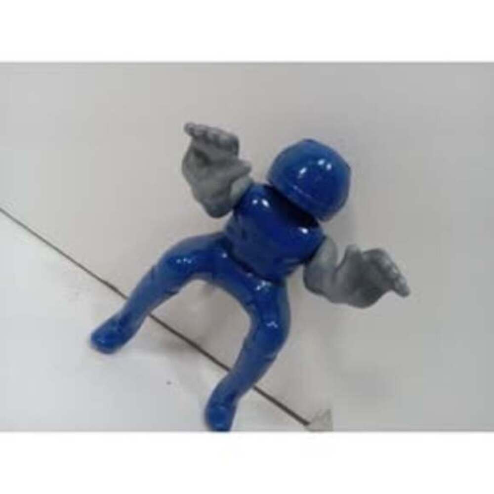 Blue Helmeted Mini Action Figure Toy Gray Gloves Articulated Plastic Robot
